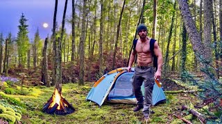 Amazing Wild Tent Camping in the Woods  Campfire  Cooking [upl. by Powder]