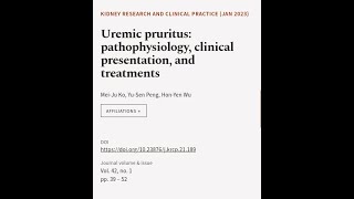 Uremic pruritus pathophysiology clinical presentation and treatments  RTCLTV [upl. by Ronel]