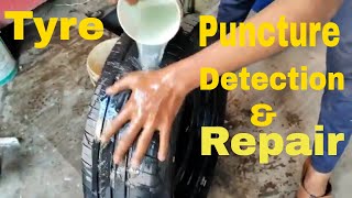 How To Detect Car Tyre Leak amp Repair tyrepuncture tyrerepair tyre [upl. by Drisko]