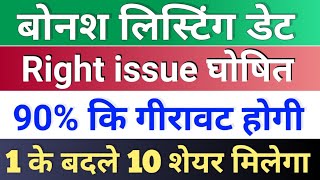 बोनश लिस्टिंग डेट ◾ 50 गिरावट ◾ bonus share latest news ◾ bonus amp split [upl. by Chalmer671]