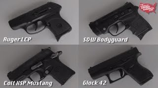 Ladies review the Glock 42 Colt XSP Mustang SampW Bodyguard amp Ruger LCP [upl. by Bertasi]