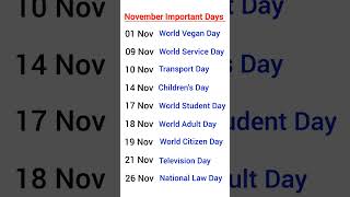 Special November days l november milestones l festive dates [upl. by Utley741]