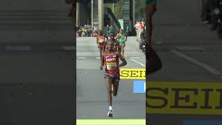 Incredible salute at half marathon finish 🤩 athletics WorldRunningChamps riga kenya running [upl. by Attenal]