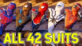 ALL 42 SpiderMan SUITS amp COSTUMES Every Suit  New Far From Home and All DLC Suits SpiderMan PS4 [upl. by Suqram838]