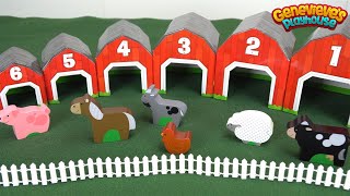 Teach Toddlers Farm Animal Names with Stackable Toy Barns [upl. by Cogan829]