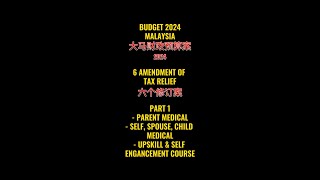 Malaysia Budget 2024  Pindaan Tax Relief Part 1 马来西亚 2024 年财政预算案  Pindaan 税务减免 第 1 部分 [upl. by Alethea]