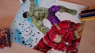 Speed drawing Hulk vs Hulkbuster  The Avengers [upl. by Ahsien292]