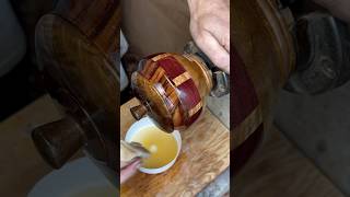 Small lidded box finish work English Walnut black walnut Purple Heart wood turning [upl. by Nudnarb]