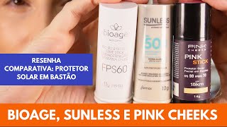 Protetor Solar em bastão com cor Sunless Bioage e Pink Cheeks  resenha comparativa [upl. by Batish670]