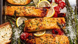 Healthy Oven Lemon Garlic Salmon [upl. by Eimor395]