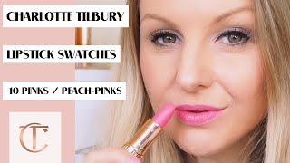 CHARLOTTE TILBURY LIPSTICK SWATCHES  10 Pinks and PeachPink Lipsticks  Spring Lipsticks [upl. by Ellednek]