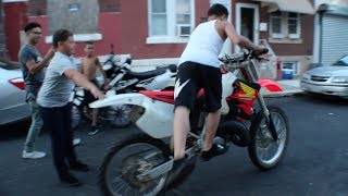 13 year old kid rides bike bigger then him   BRAAP VLOGS [upl. by Enirahtac]