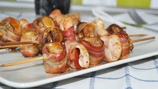 Brochetas de Bacon Pollo y Champiñones  Recetas de cocina fáciles [upl. by Alyag]