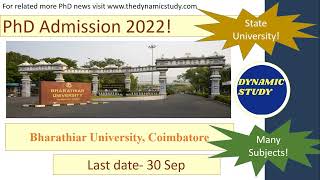 Bharathiar University PhD Admission [upl. by Nwahsuq283]