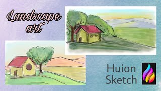 Landscape Sketching and colouring  Huion Sketch [upl. by Oine820]