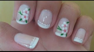 Unhas Decoradas Rendinha com Flor de Poá Manual Bela e Simples Nail Art [upl. by Polak]