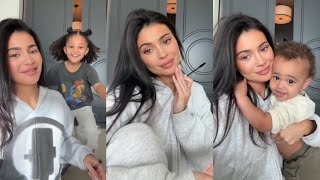 Kylie Jenner Doing her Makeup with her babies Stormi amp Aire [upl. by Aicylla103]