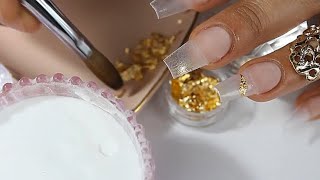 uñas acrilicas efecto cristal con hoja de oro real totalmente encapsulada ❤️ [upl. by Nahgiem]