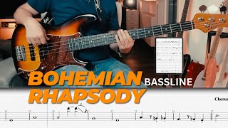 Bohemian Rhapsody BASS TUTORIAL  QUEEN with play along bass tab [upl. by Hanford]