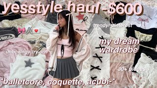 600 HUGE YESSTYLE tryon haul 🎀30 items trendy aesthetic clothes balletcore coquette acubi [upl. by Iak]