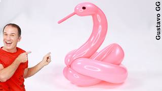 CISNE CON UN GLOBO ✨ como hacer figuras con globos largos faciles ✨ Globoflexia facil  Gustavo gg [upl. by Ika]