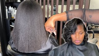 Get The Look Layers and Flat Iron Curls  Relaxed Hair [upl. by Anaul692]