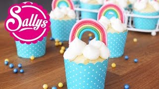 Regenbogenmuffins  Muffins mit RegenbogenDekoration aus Modellierschokolade  Sallys Welt [upl. by Leunad]