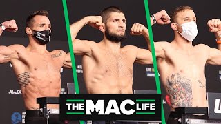 Khabib Nurmagomedov Justin Gaethje amp Michael Chandler all make championship weight at UFC 254 [upl. by Laynad]