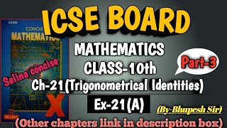 Trigonometrical identities  Ex21A  Part3  Ch21  Class10  Selina Concise [upl. by Nawrocki]