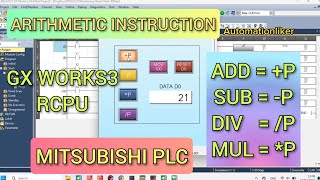 GX Works3  ADD P SUB P MUL P DIV P Mitsubishi PLC RCPU Tutorial With HMI Simulation [upl. by Sybila346]