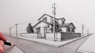 How to Draw a House in 2Point Perspective Step by Step Nobitas House [upl. by Dublin941]