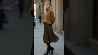 2024 Autumn fall street fashions  oversized sweater amp flowing pleated skirt styles outfits [upl. by Bamberger]