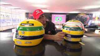 Hamilton explains special Senna tribute helmet BBC F1 2011 Brazilian GP [upl. by Carilla]