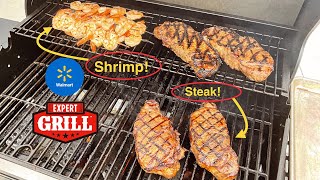 Walmart Expert Grill 4 Burner Cast Iron Gas Grill  Shrimp and Steak  Awesome [upl. by Eatnuahs]