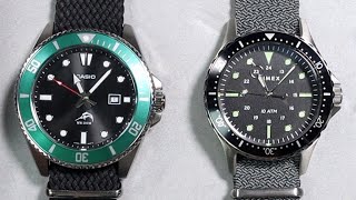 Budget quotDivequot Watch Comparison  Casio Duro vs Timex Navi XL [upl. by Aiceled540]