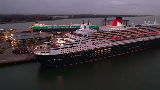 Cunard refitted at drydock Queen Mary 2 in Southampton 16112023 4k drone footage [upl. by Aidualk]