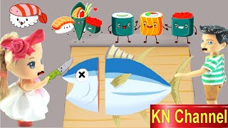 HÀI HƯỚC VUI NHỘN BÚP BÊ NẤU ĂN SUSHI TRONG NHÀ HÀNG NHẬT BẢN KN Channel [upl. by Rese]