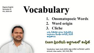 Vocabulary Onomatopoeic words Word origin Cliche Degree Sem3 Englildh [upl. by Nedyaj]