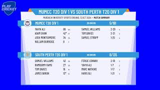 MUMCC T20 Div 1 v South Perth T20 Div 1 [upl. by Maude244]