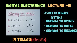 Binary To Decimal  Octal Hexadecimal conversions in  Digital Electronics Part 1 Telugu [upl. by Kleper]