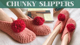 CHUNKY KNIT SLIPPERS for Beginners StepbyStep Tutorial [upl. by Aynom]