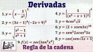 Derivadas aplicando regla de la cadena  9 ejercicios explicados desde cero  La Prof Lina M3 [upl. by Madge]