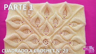 PARTE 1 Como tejer el Cuadro o cuadrado N° 29 a crochet en punto de hojas relieves para cojines [upl. by Nixie162]