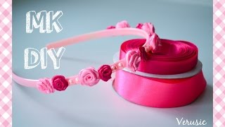 Ободок с цветами канзаши из атласных лент своими руками Headband with flowers of satin ribbons [upl. by Vivia]