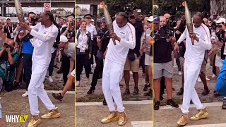 Snoop Dogg Is CripWalking While Carrying Olympic Torch In Paris [upl. by Laen]