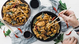 Thai Drunken Noodles Recipe Pad Kee Mao » Easy Weeknight Dish [upl. by Yrolg]