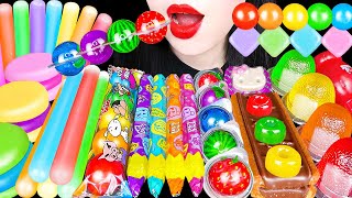 ASMR RAINBOW DESSERTS EDIBLE PENCIL NIKLNIPS FRUITS GUMMY 무지개 디저트 먹는 색연필 닉클립 과일구미 먹방 MUKBANG [upl. by Aerdnahc]