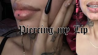 PIERCING MY VERTICAL LABRET AT HOME 🔞‼️😭🤕 [upl. by Ailimac]