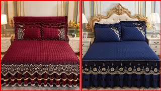 Bed Skirt High Grade Winter Crystal Velvet Thicken Quilted Bedspread King Queen Size Flannel [upl. by Maddy545]