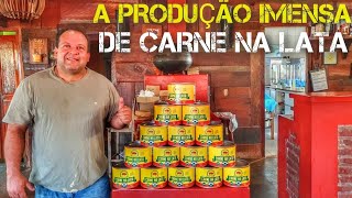 Umas das maiores produção de carne na lata no fogão a lenhacountrylifevlog [upl. by Allez]